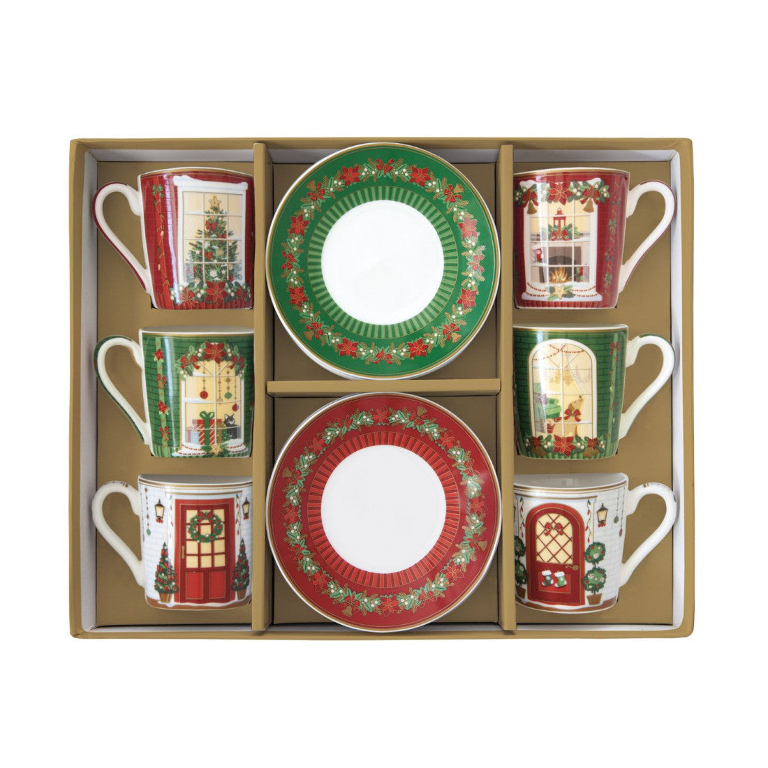 Filiżanki ze spodkami Świąteczna scenka Easy Life – Festive Avenue, 6 szt., 100 ml