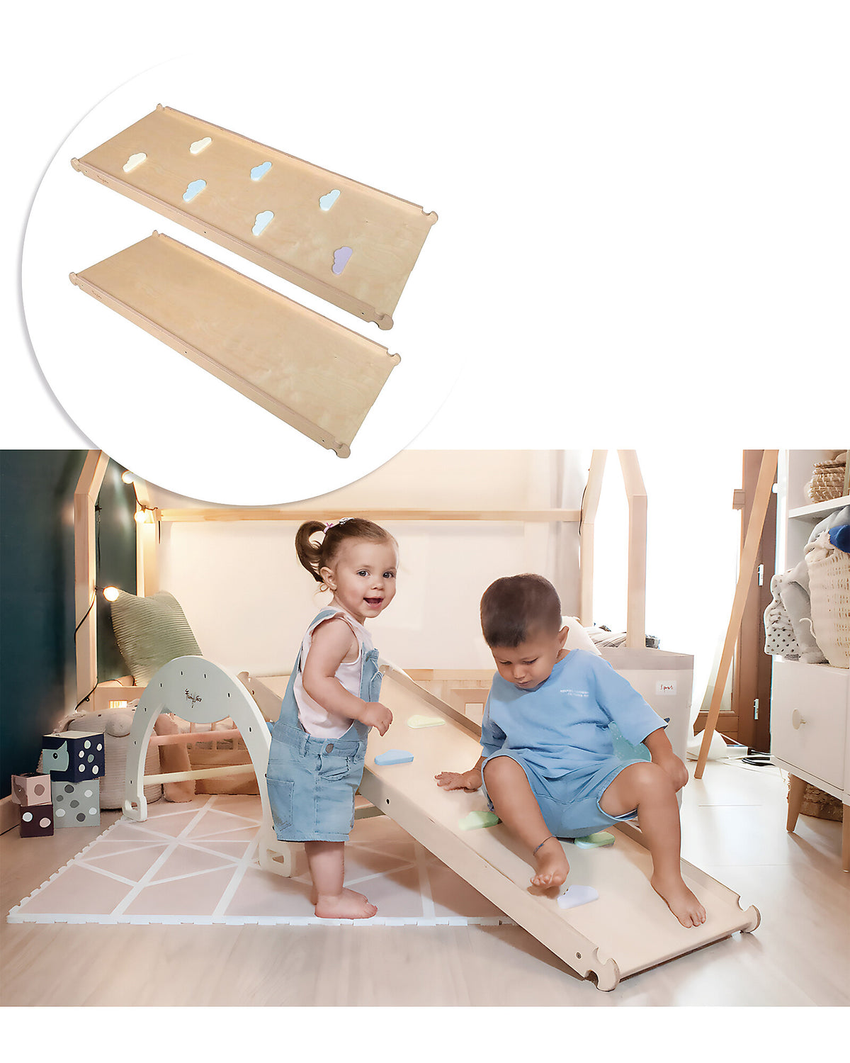 Family Nation zjeżdżalnia/rampa Montessori 2w1, drewno brzozowe
