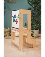 Family Nation wieża edukacyjna Montessori 3w1 z dwustronną tablicą magnetyczną – Natural