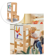 Family Nation wieża edukacyjna Montessori 3w1 z dwustronną tablicą magnetyczną – Natural