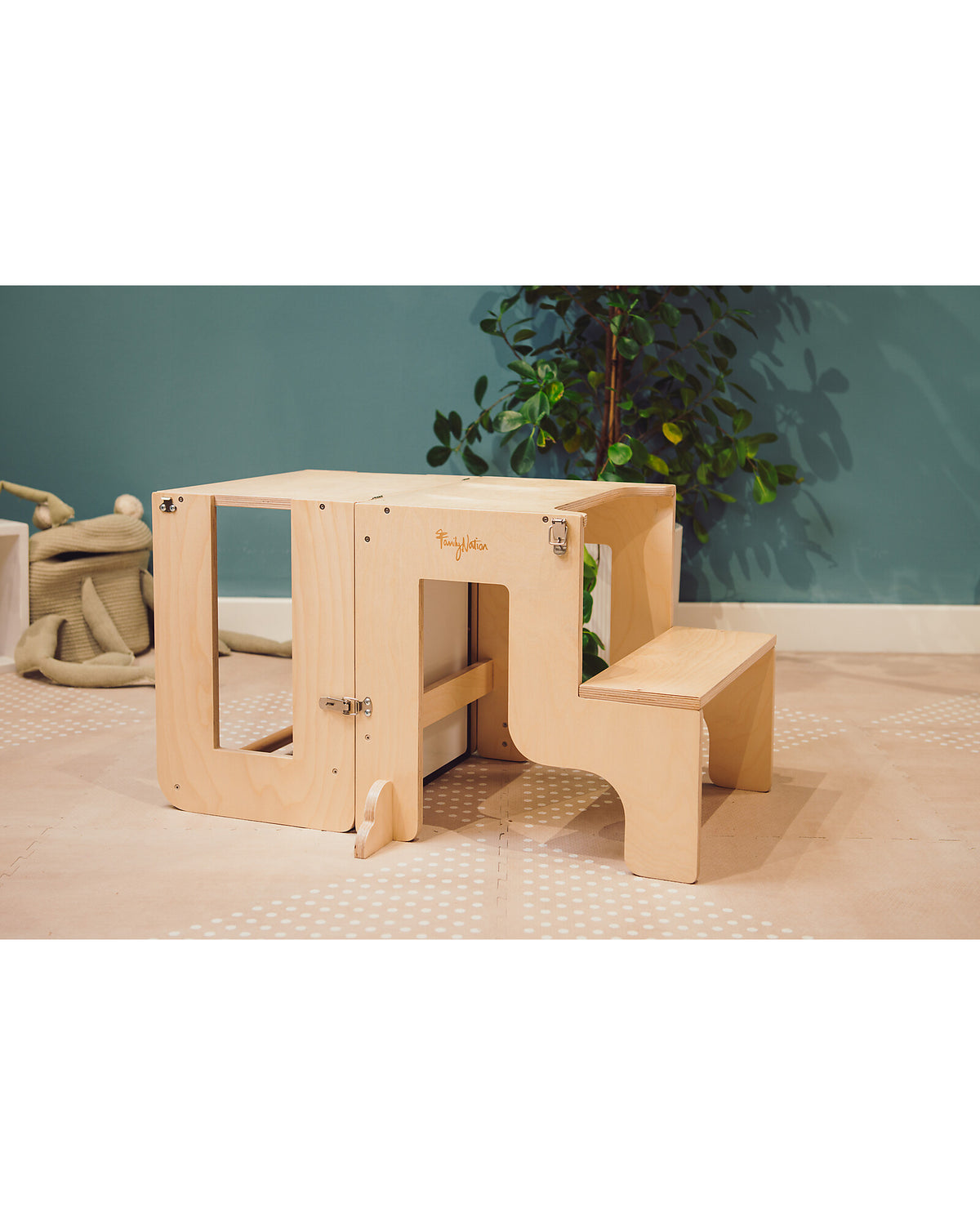Family Nation wieża edukacyjna Montessori 3w1 z dwustronną tablicą magnetyczną – Natural