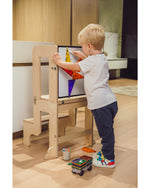 Family Nation wieża edukacyjna Montessori 3w1 z dwustronną tablicą magnetyczną – Natural