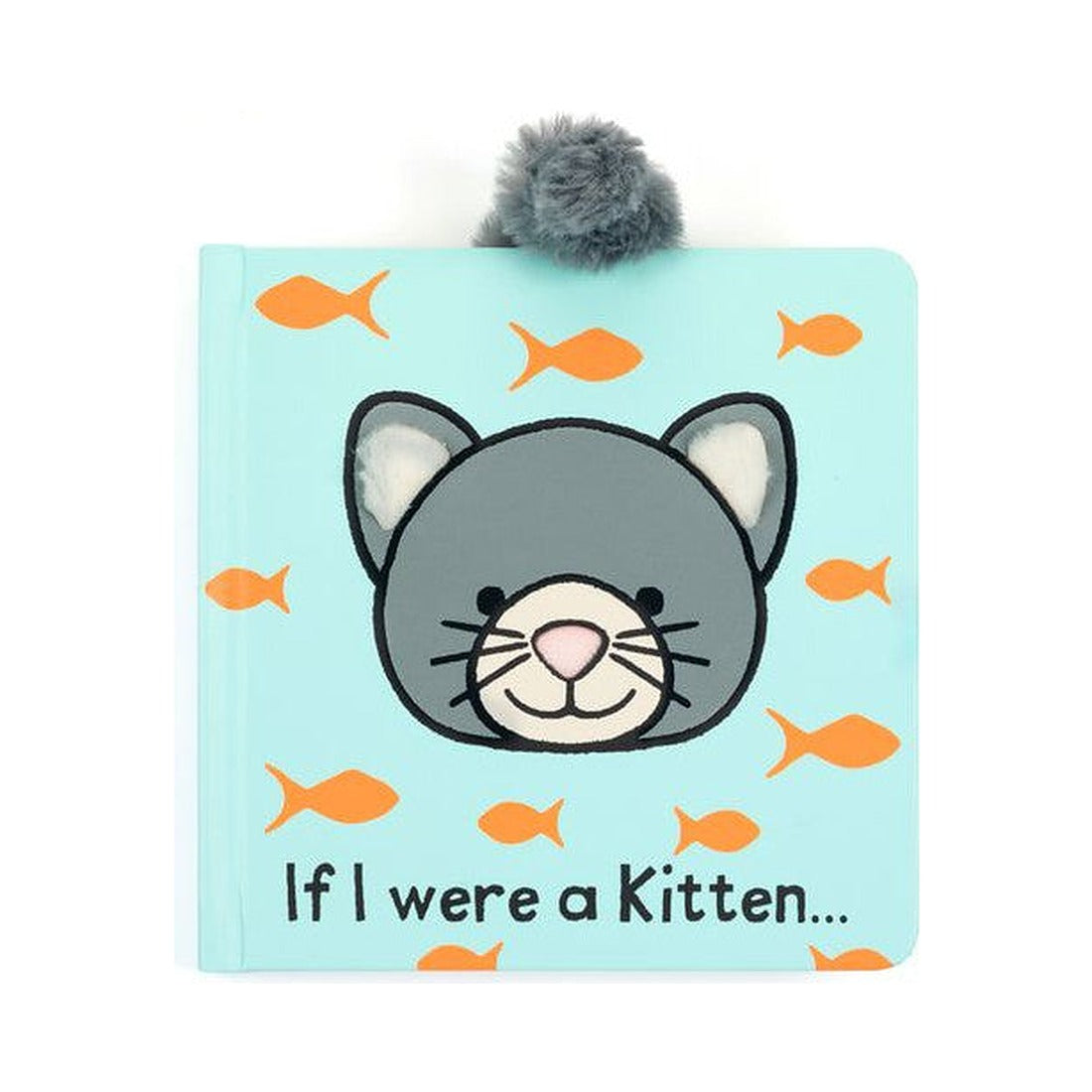 Książeczka Jellycat „If I Were a Kitten” (wydanie angielskie) – okładka z szarym kotkiem i puszystym ogonkiem u góry