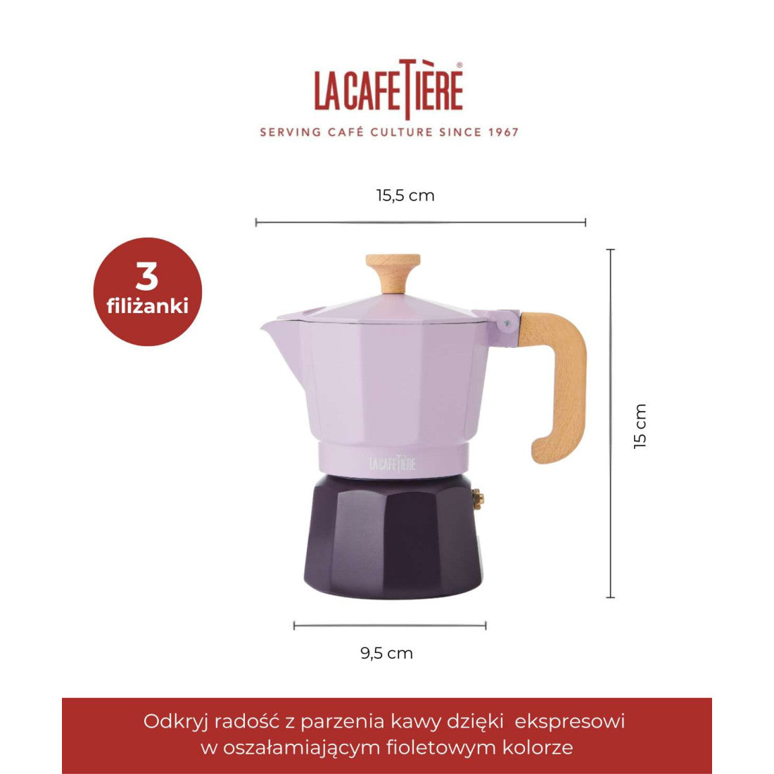 Kawiarka Venice La Cafetière – fioletowa, 3 filiżanki 150 ml – zdjęcie 8