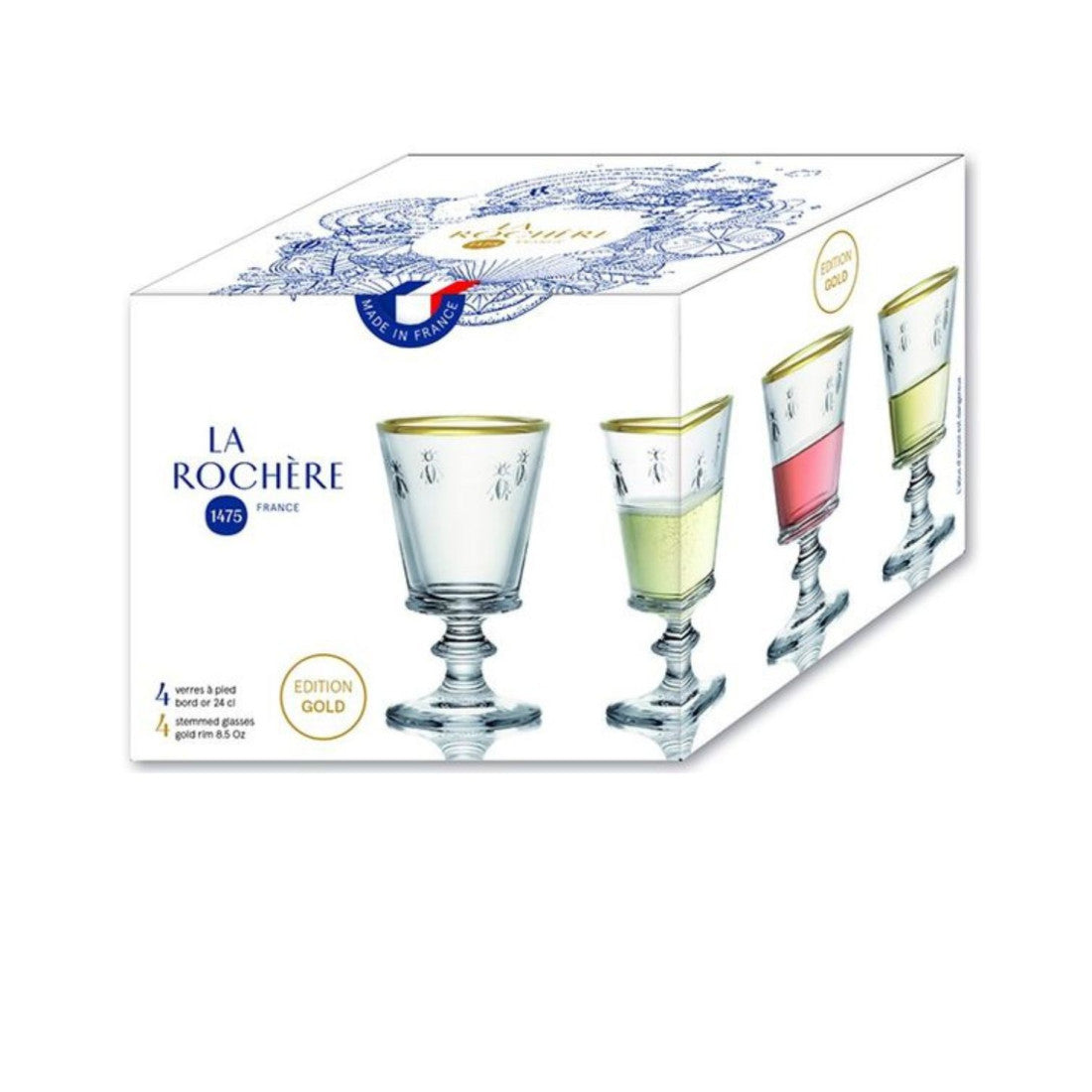 Kieliszki ze złotą obwódką Abeille La Rochère – 4 szt., 220 ml – zdjęcie 3