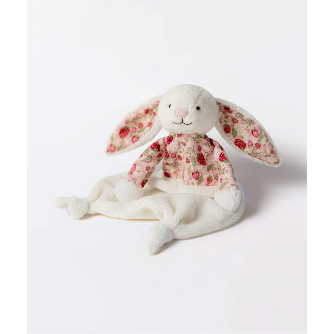Kocyk-przytulanka Jellycat – Króliczek Berry 28 cm, kocyk-przytulanka leżący na jasnym tle