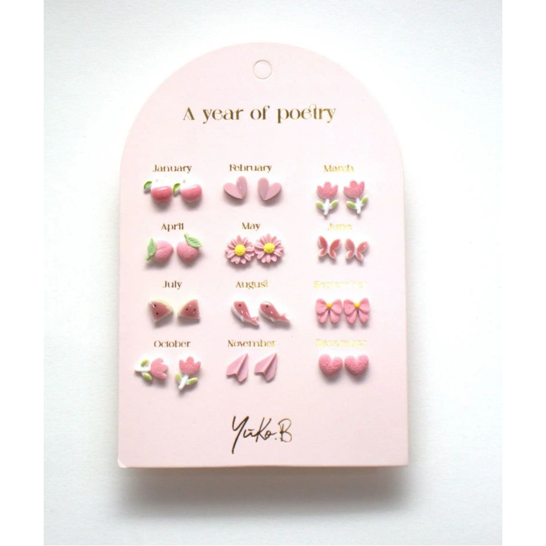 Kolczyki Rok poezji Yuko.B – Różowe, 12 par, wersja francuska – zdjęcie 2
