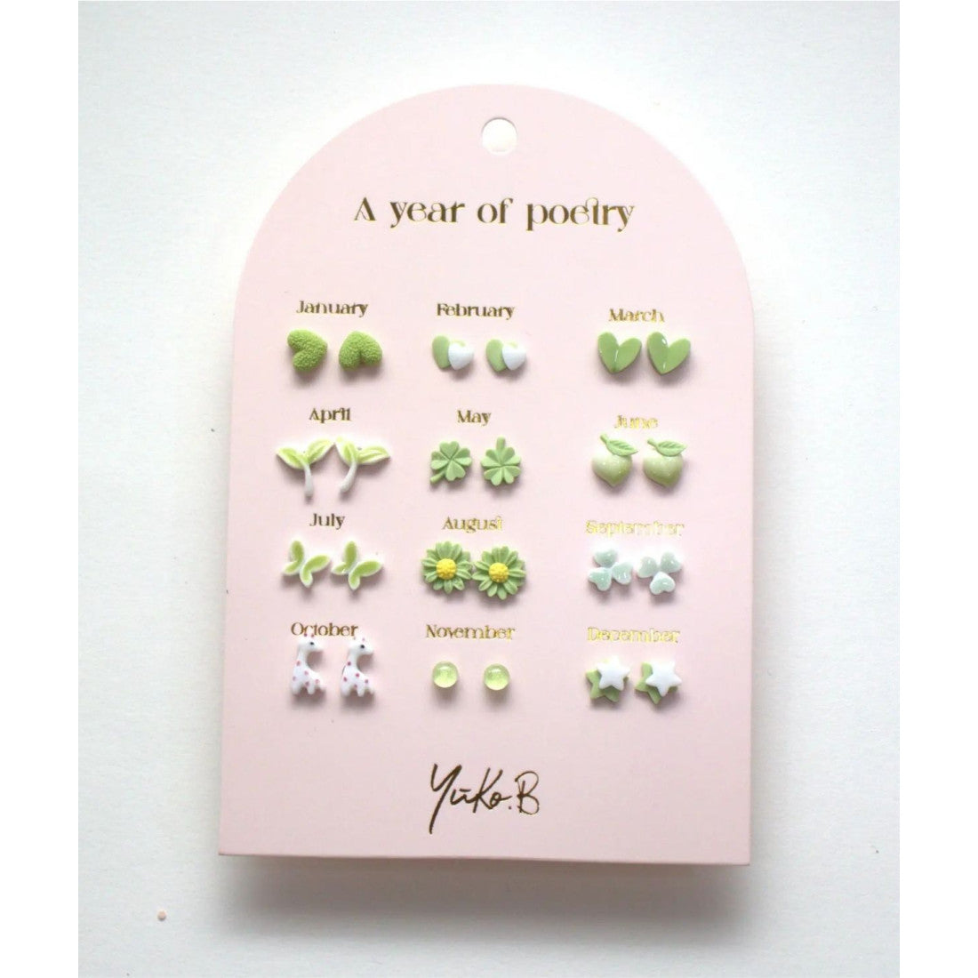 Kolczyki Rok poezji Yuko.B – Zielone, 12 par, wersja angielska – zdjęcie 2