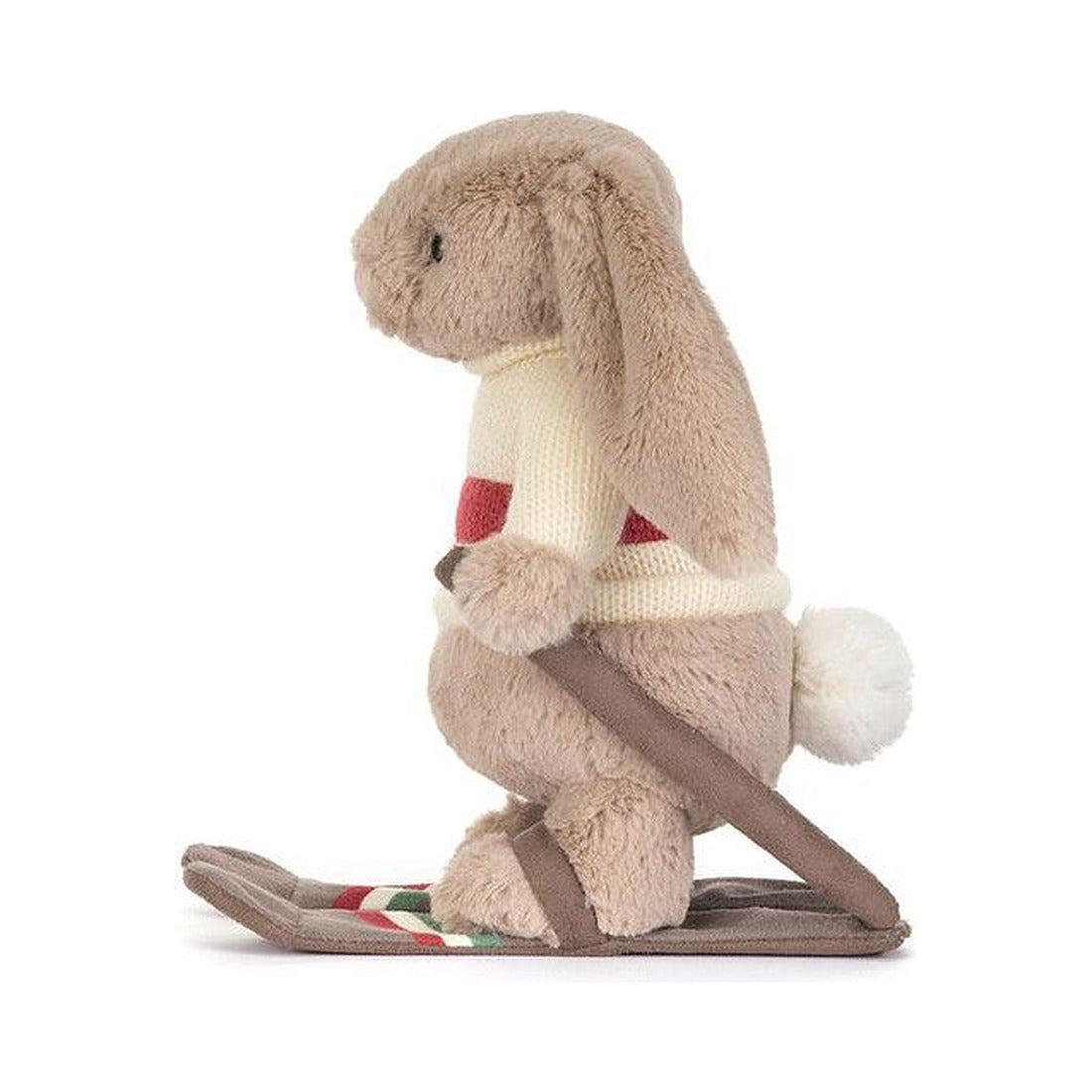 Maskotka Jellycat – Króliczek Beżowy na Nartach 20 cm, widok z boku