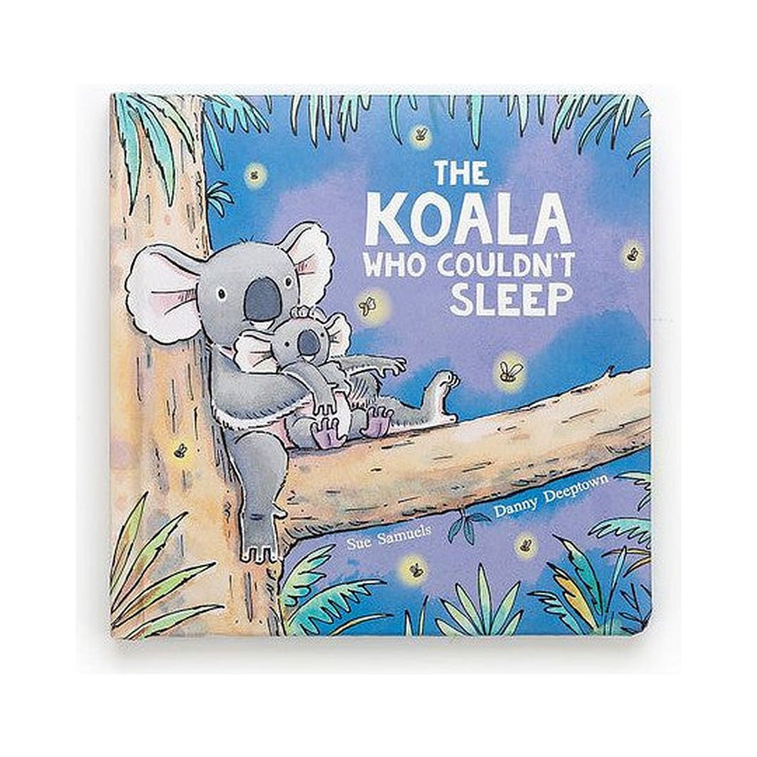Książeczka Jellycat „The Koala Who Couldn’t Sleep” (wydanie angielskie) – okładka z koalami na gałęzi pod nocnym niebem