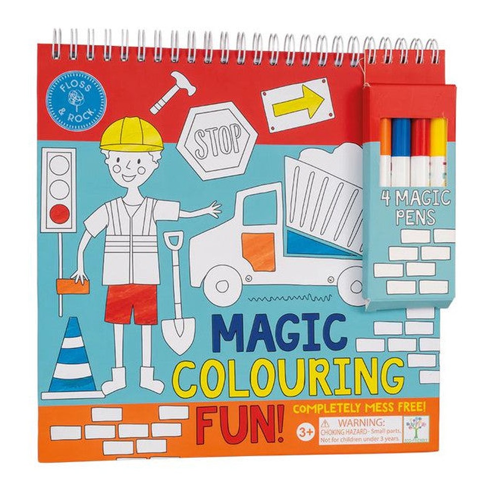 Książeczka z magicznymi pisakami Na Budowie Floss & Rock – 8 kolorowanek