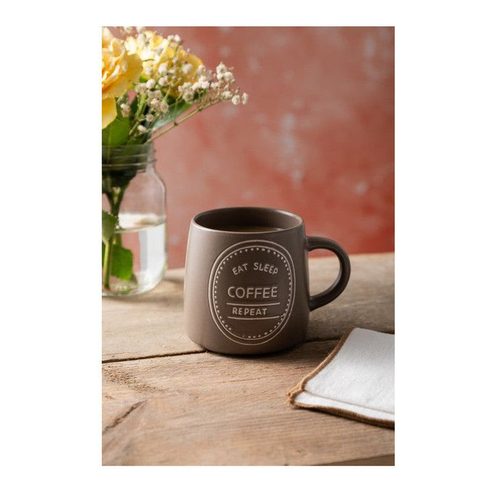 Kubek kamionkowy Eat Sleep Coffee Repeat Mikasa – brązowy, 400 ml – zdjęcie 4