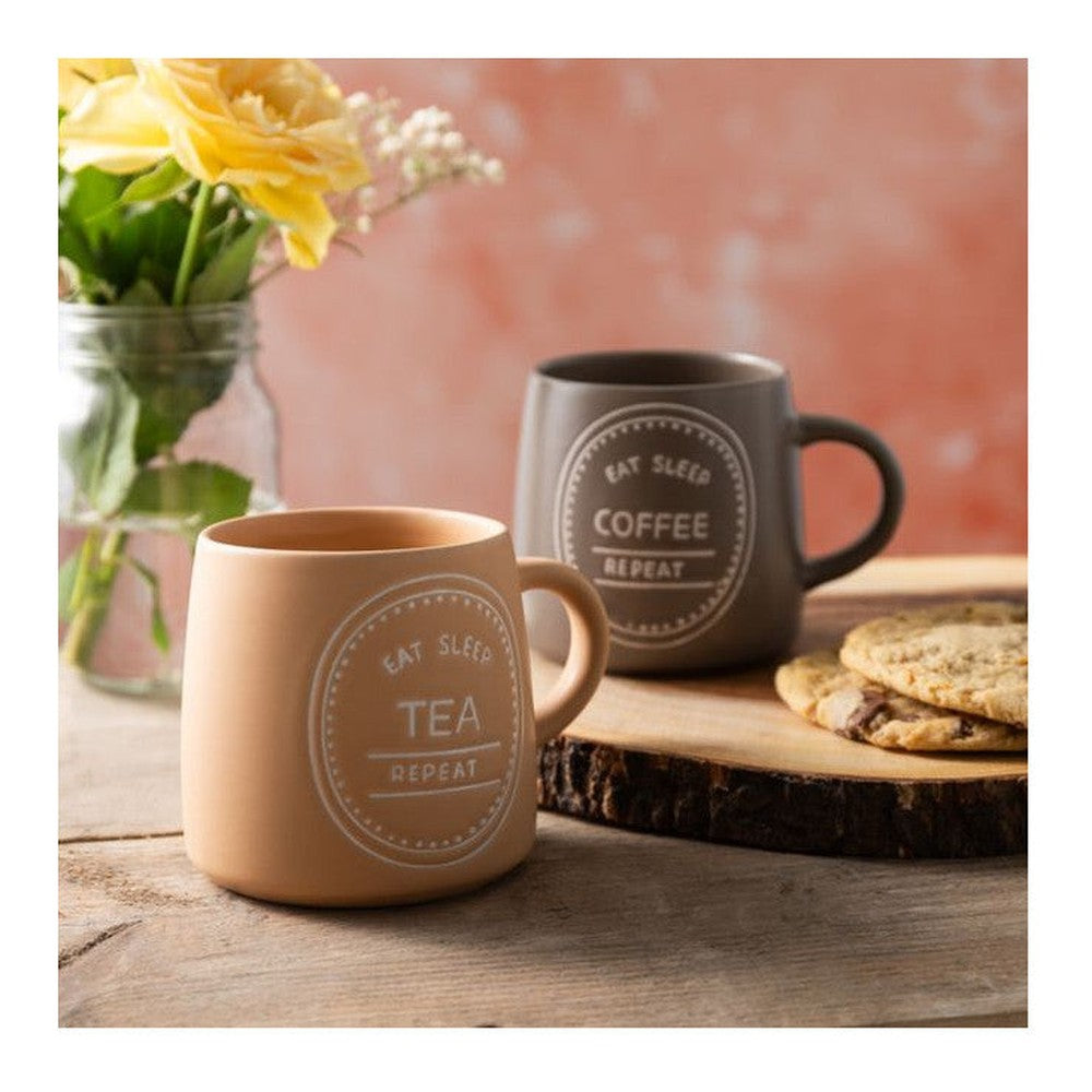 Kubek kamionkowy Eat Sleep Coffee Repeat Mikasa – brązowy, 400 ml – zdjęcie 5