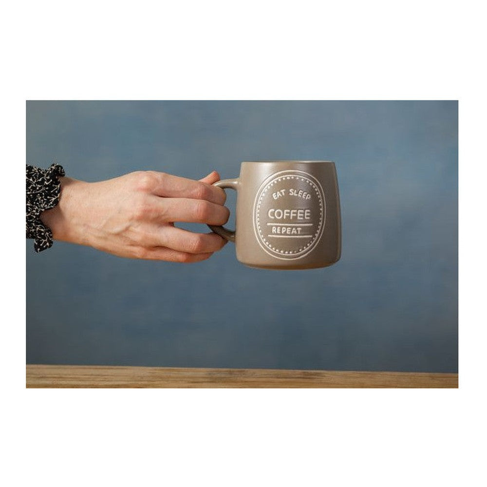 Kubek kamionkowy Eat Sleep Coffee Repeat Mikasa – brązowy, 400 ml – zdjęcie 6