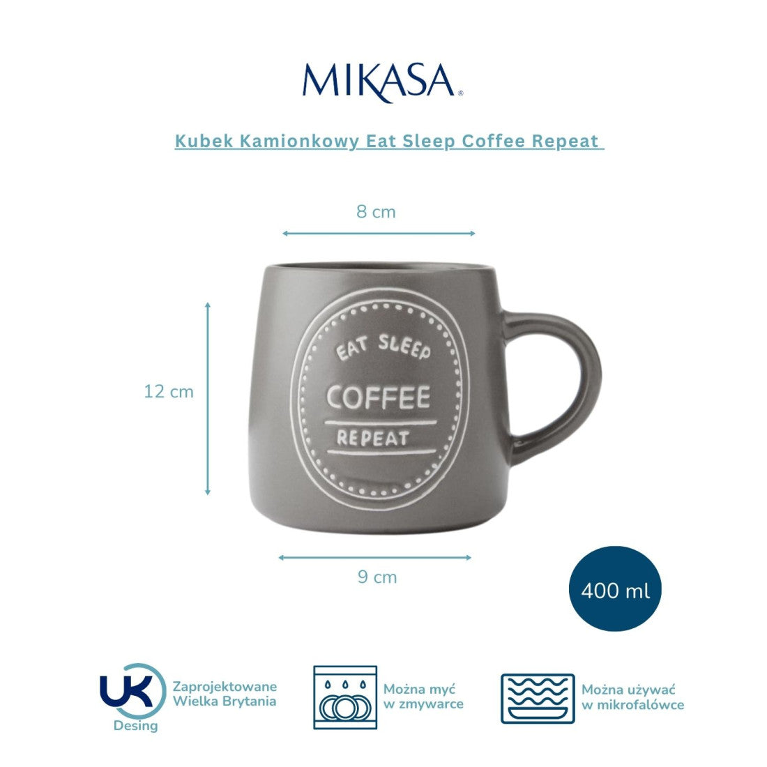 Kubek kamionkowy Eat Sleep Coffee Repeat Mikasa – brązowy, 400 ml – zdjęcie 8