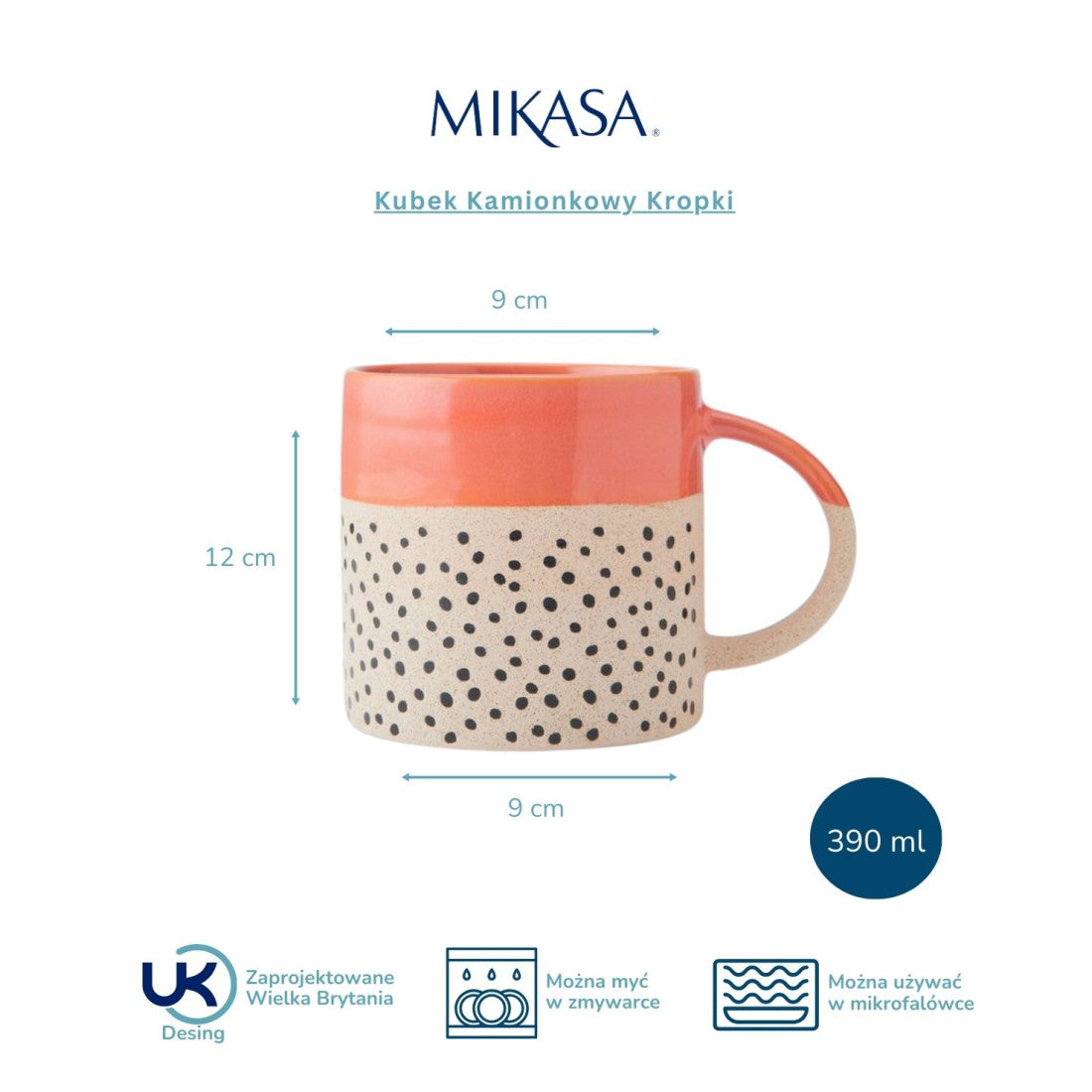 Kubek kamionkowy Kropki Mikasa – 390 ml – zdjęcie 6