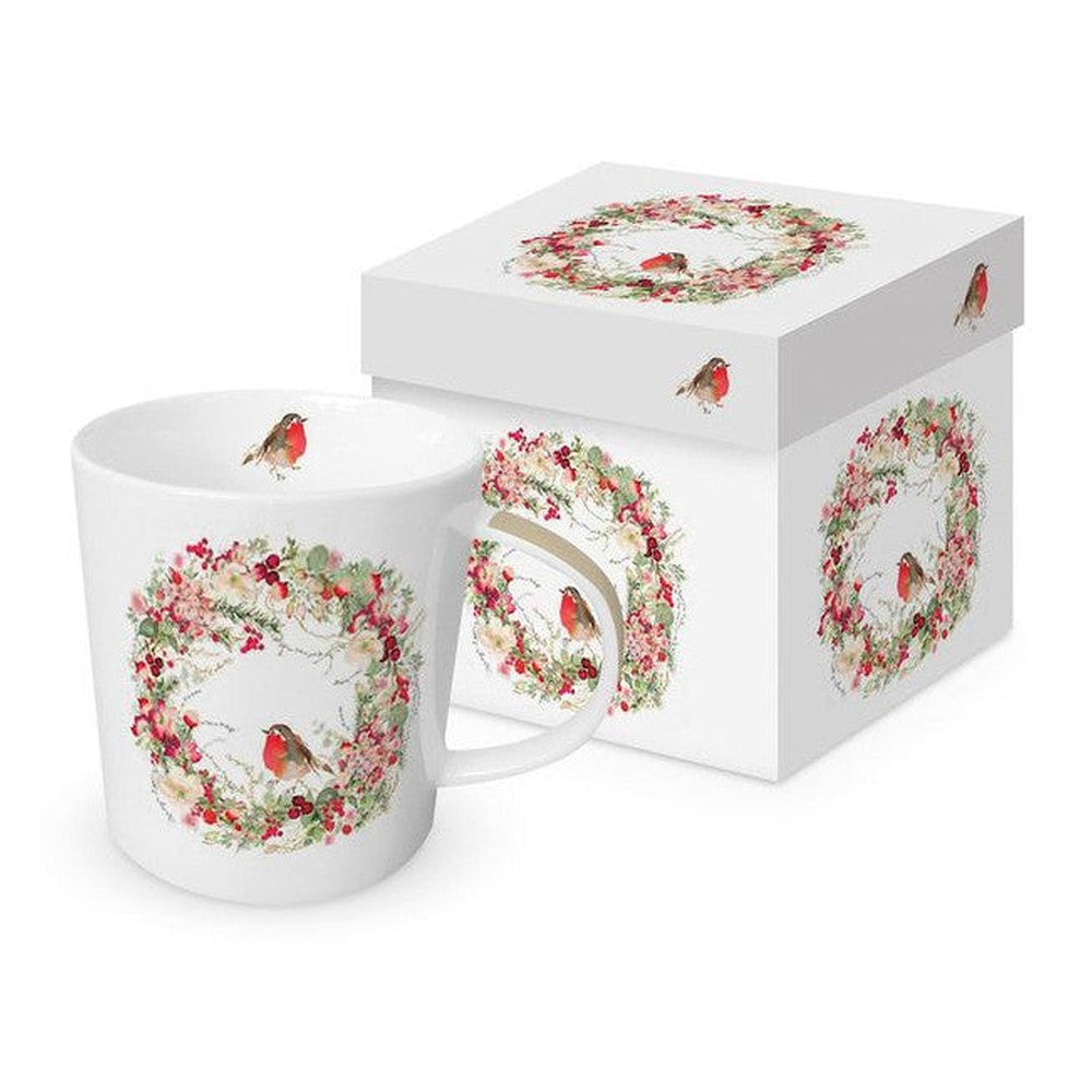 Kubek porcelanowy „Beautiful Christmas” PPD – ptaszek na wieńcu, 400 ml