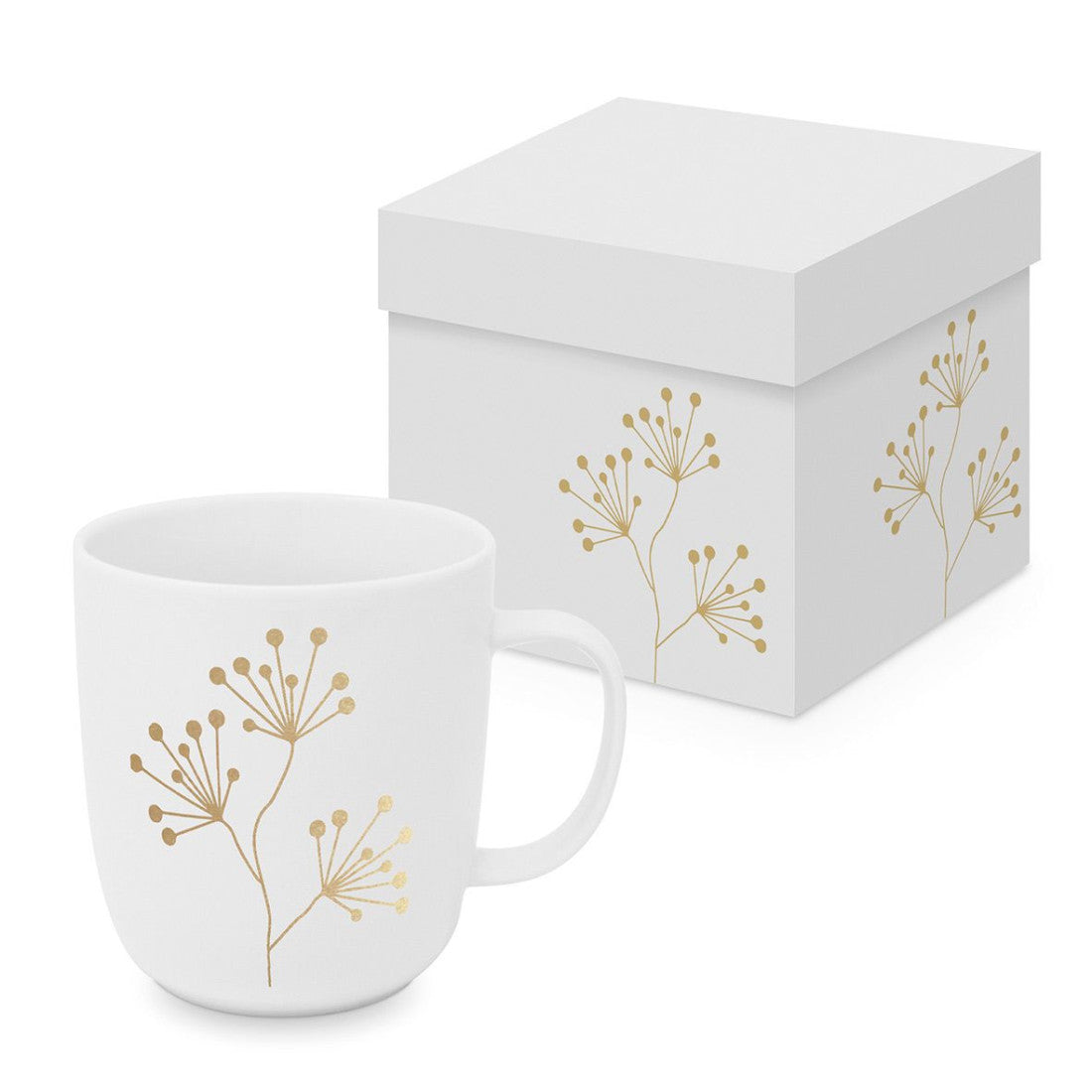 Kubek porcelanowy Czyste Złoto PPD – biały, złoty motyw, 400 ml