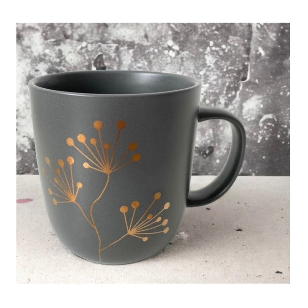 Kubek porcelanowy Czyste Złoto PPD – ciemnoszary, złota gałązka, 400 ml – zdjęcie 2