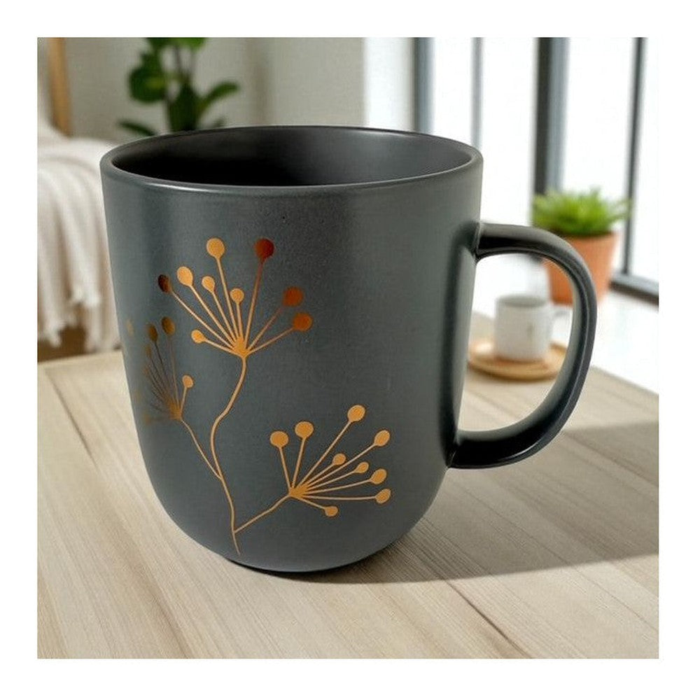 Kubek porcelanowy Czyste Złoto PPD – ciemnoszary, złota gałązka, 400 ml – zdjęcie 4