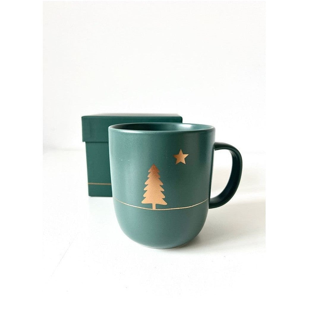 Kubek porcelanowy Czyste Złoto PPD – zielony, złota choinka, 400 ml – zdjęcie 3