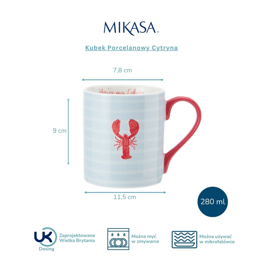 Kubek porcelanowy Homar Mikasa – czerwony, błękitny, 280 ml – zdjęcie 5