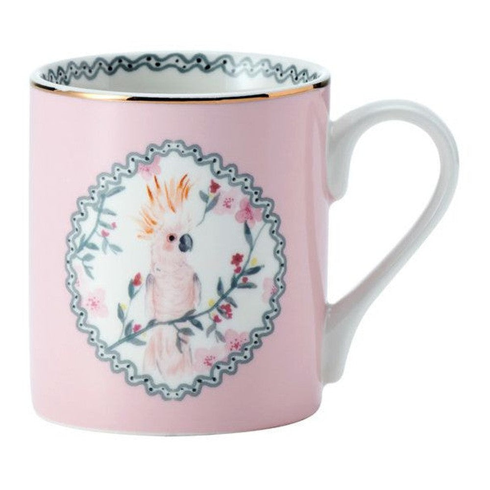 Kubek porcelanowy Kakadu Mikasa – różowy ze złoconym brzegiem, 280 ml