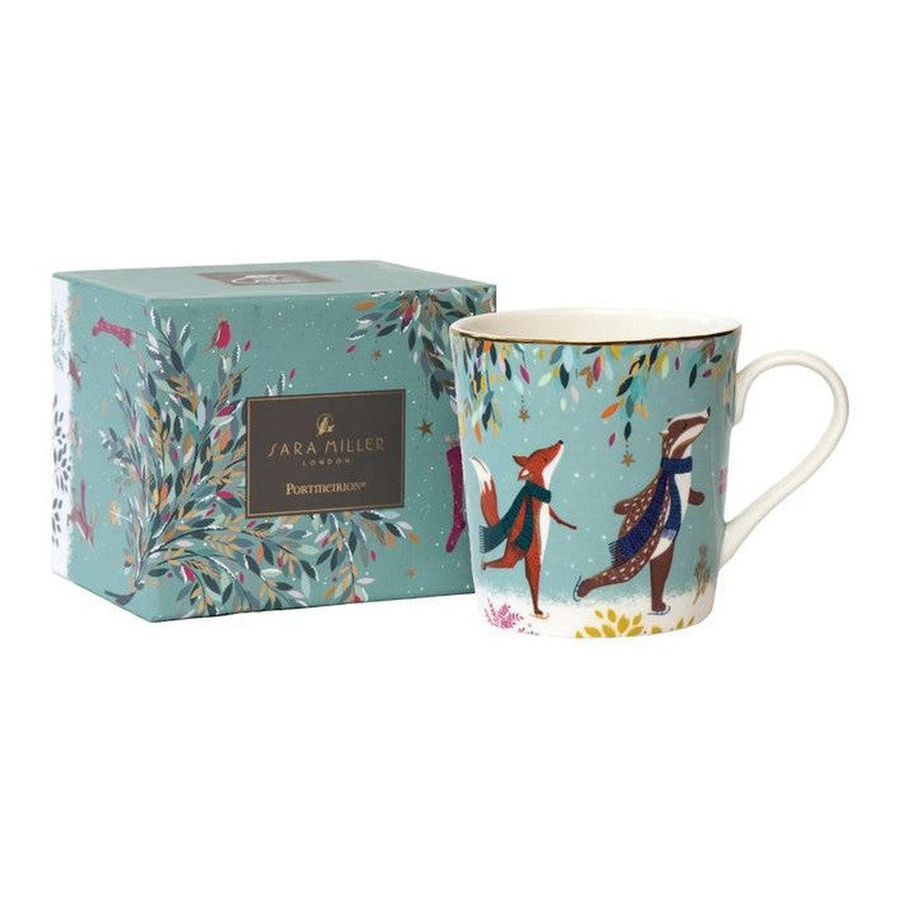 Kubek porcelanowy Leśne Opowieści Portmeirion – Łyżwiarze, w ozdobnym pudełku, 320 ml