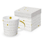 Kubek porcelanowy „Merry Christmas” PPD – złote gwiazdki, 350 ml