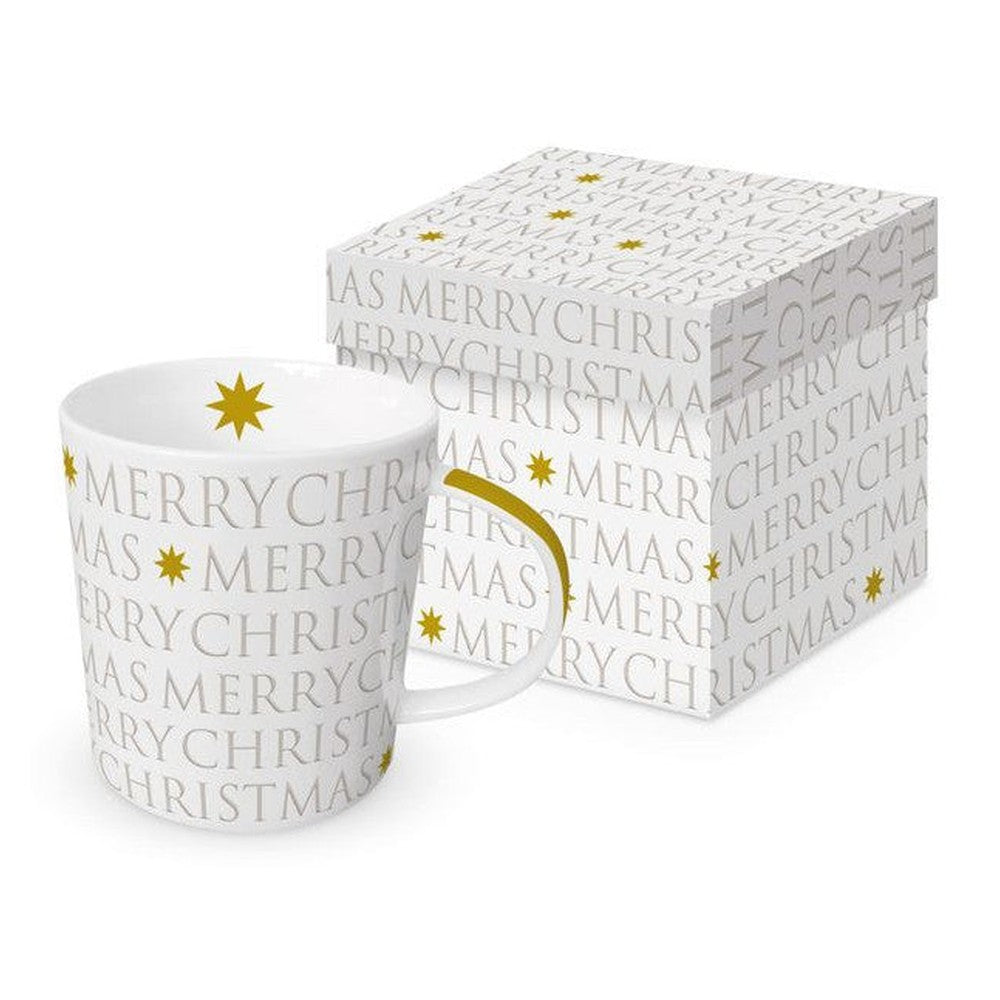 Kubek porcelanowy „Merry Christmas” PPD – złote gwiazdki, 350 ml