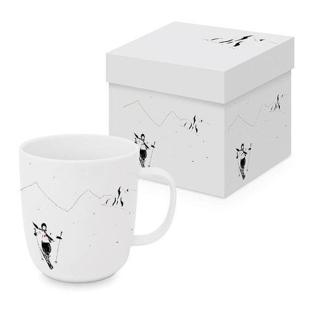Kubek porcelanowy „Narciarka” PPD – czarno-biały 400 ml