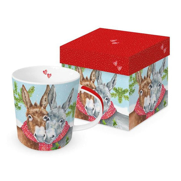Kubek porcelanowy Osiołki PPD – zimowa scena, 400 ml