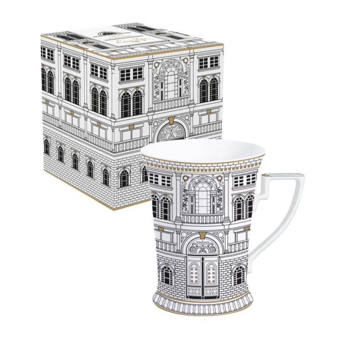 Kubek porcelanowy Palazzo Easy Life – biało-czarno-złoty, 300 ml