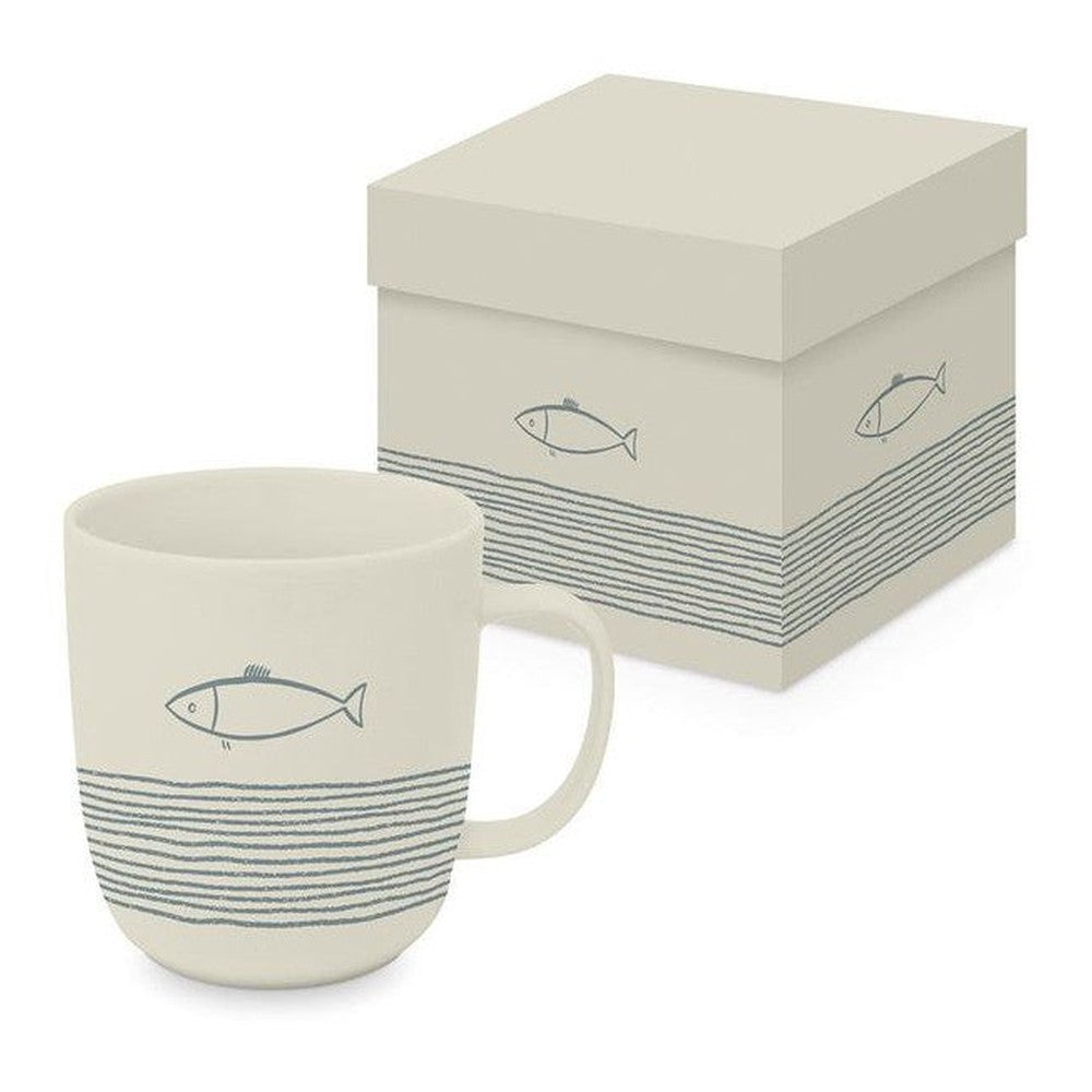 Kubek porcelanowy Ryba & Fale PPD – złamana biel, 400 ml