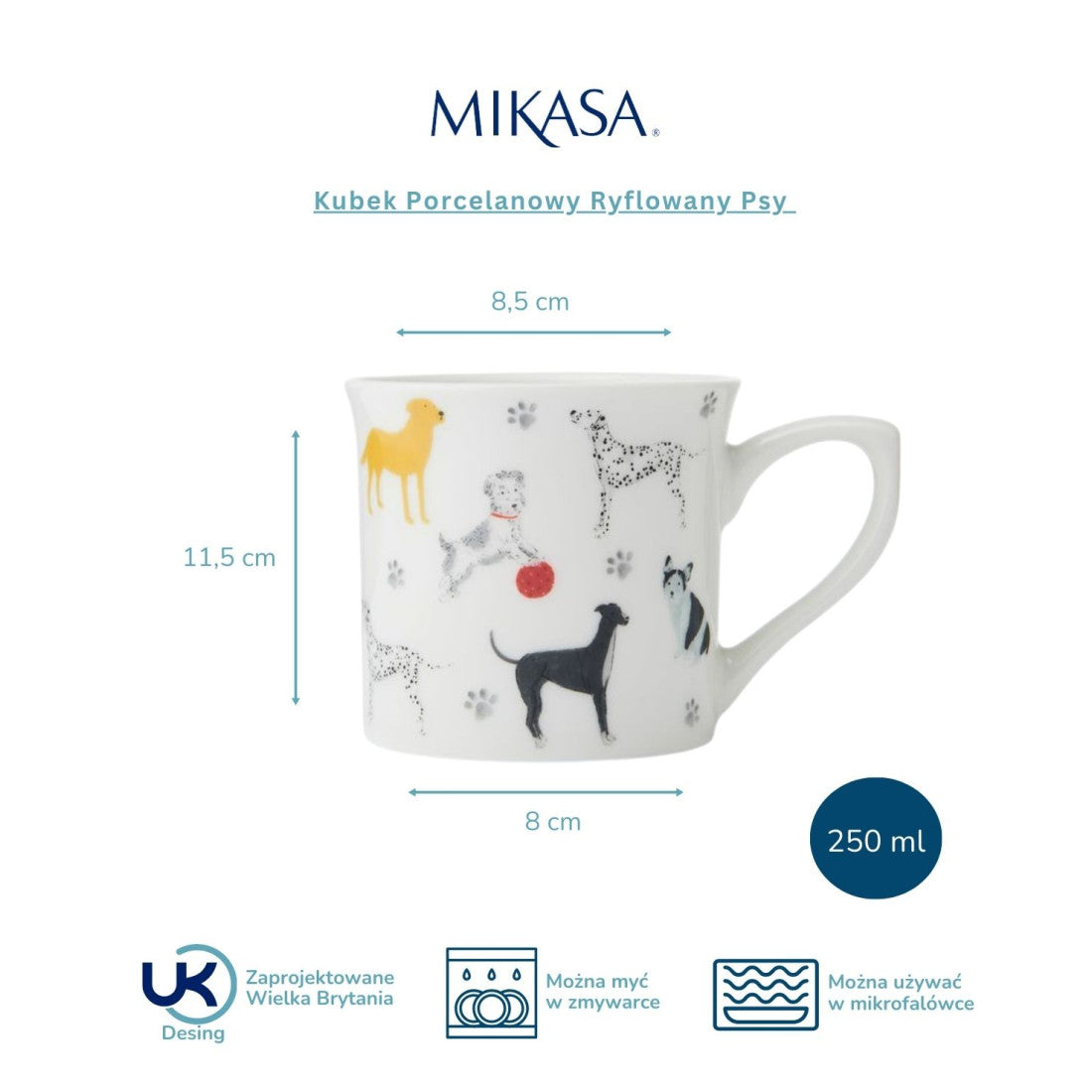 Kubek porcelanowy Ryflowany Psy Mikasa – 250 ml, zestaw 4 szt. – zdjęcie 7