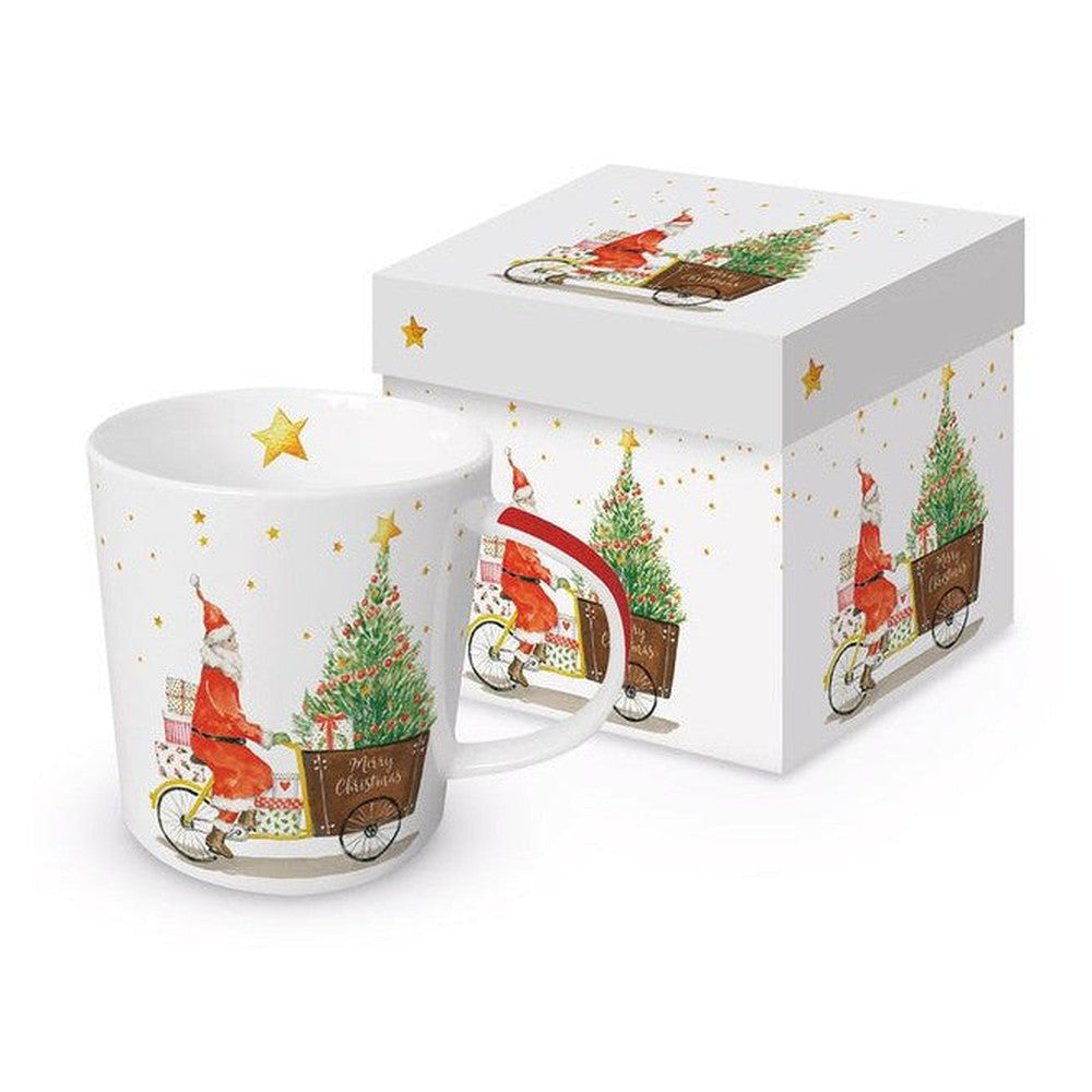 Kubek porcelanowy „Święty Mikołaj na Rowerze” PPD – 350 ml