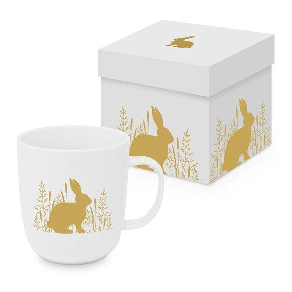 Kubek porcelanowy Wielkanocny Złoty Zając PPD – biało-złoty 400 ml