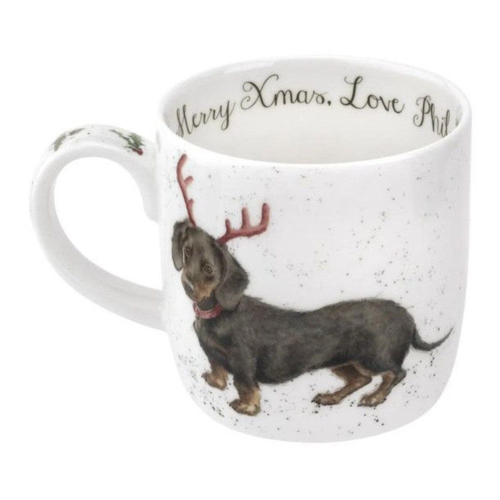 Kubek porcelanowy Wrendale Designs Royal Worcester – świąteczny jamnik, 310 ml
