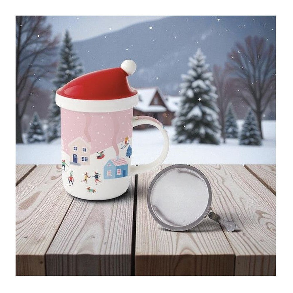 Kubek porcelanowy z pokrywką i zaparzaczem Easy Life – Christmas Twist, 370 ml – zdjęcie 2