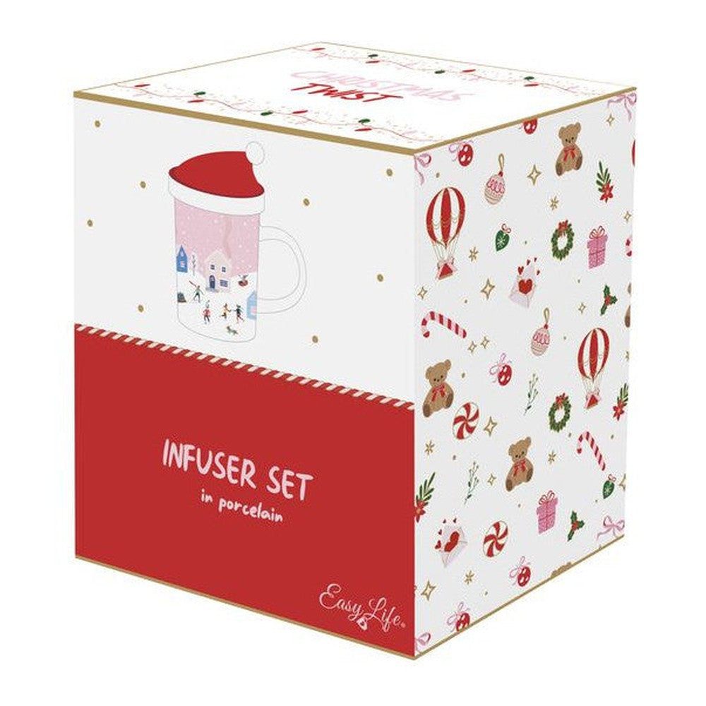 Kubek porcelanowy z pokrywką i zaparzaczem Easy Life – Christmas Twist, 370 ml – zdjęcie 3