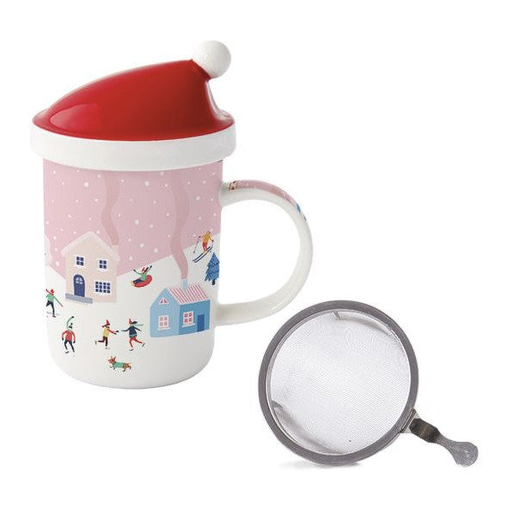 Kubek porcelanowy z pokrywką i zaparzaczem Easy Life – Christmas Twist, 370 ml