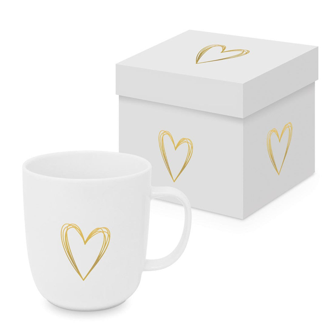 Kubek porcelanowy Złote Serce PPD – w ozdobnym pudełku, biały 400 ml
