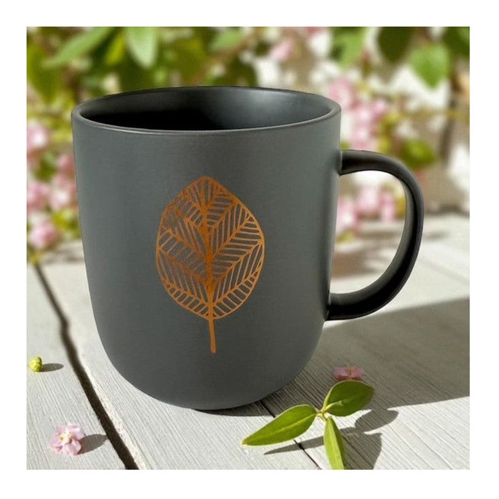 Kubek porcelanowy Złoty Liść PPD – szary, 400 ml – zdjęcie 2