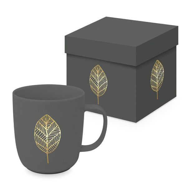 Kubek porcelanowy Złoty Liść PPD – szary, 400 ml