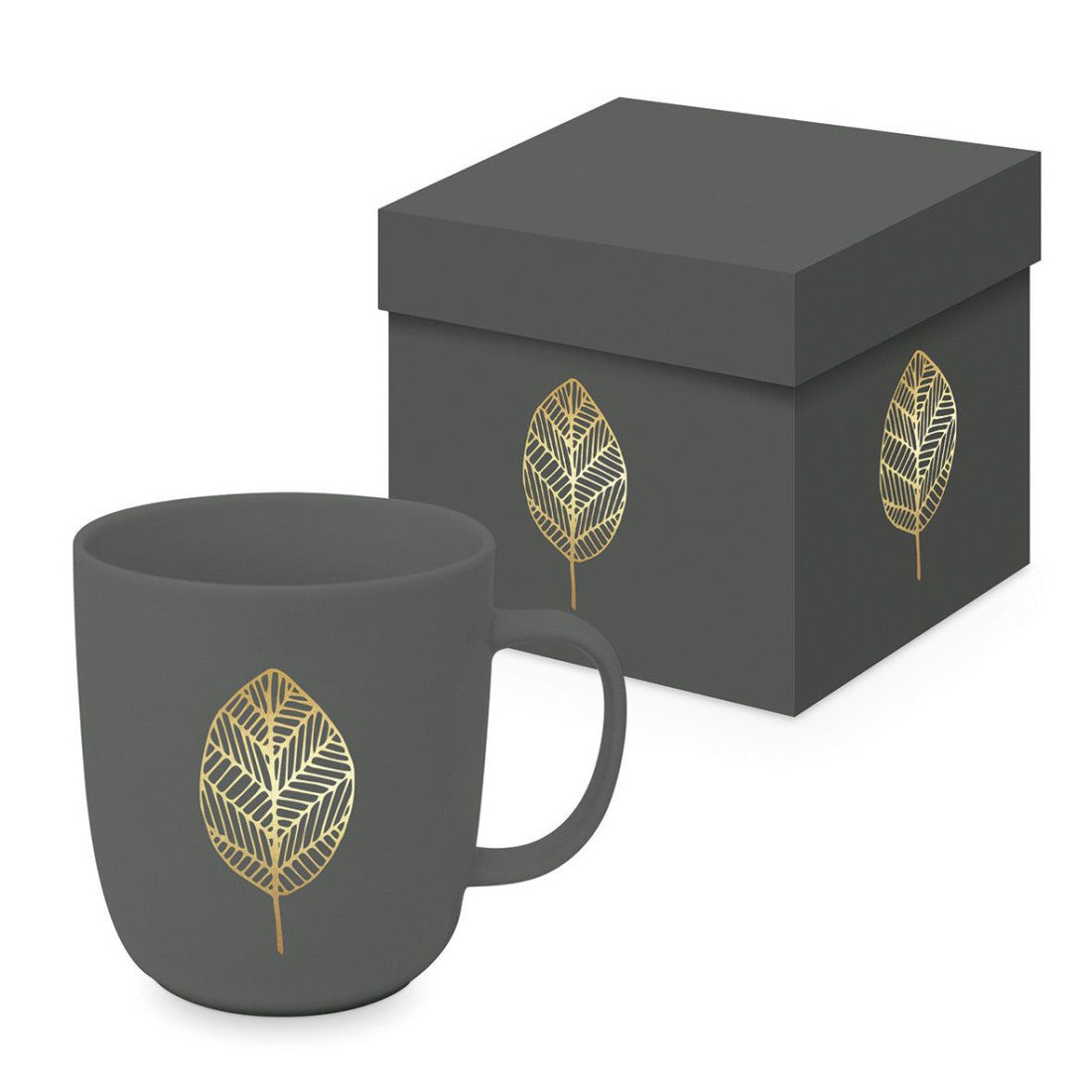 Kubek porcelanowy Złoty Liść PPD – szary, 400 ml