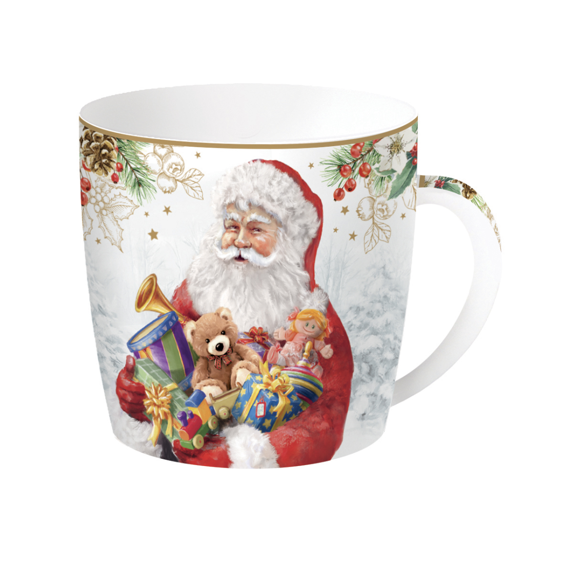 Kubek z porcelany kostnej Merry Christmas Easy Life – Mikołaj z Prezentami, 350 ml