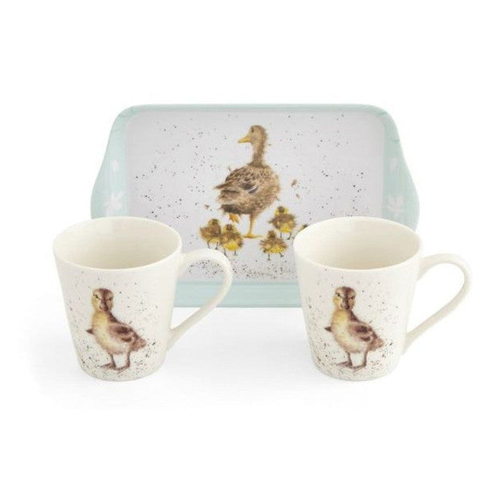 Kubki porcelanowe z tacką Royal Worcester – kaczka z kaczątkami, 3 szt. – zdjęcie 2