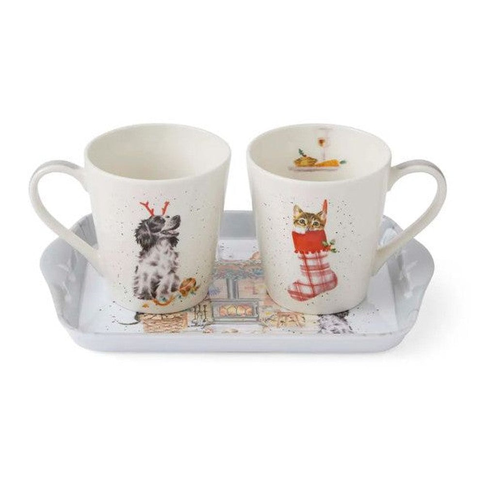 Kubki porcelanowe z tacką Wrendale Designs Royal Worcester – Idą Święta, zestaw 3 szt. – zdjęcie 2