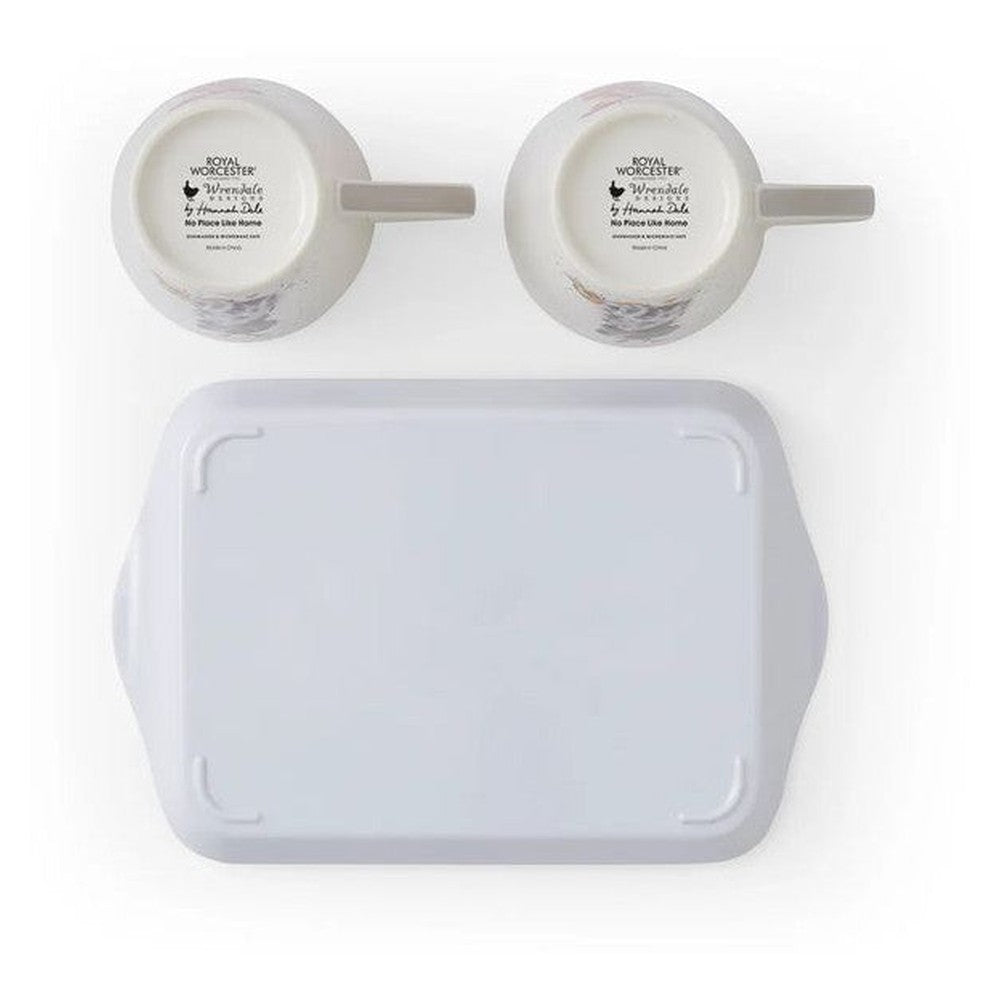 Kubki porcelanowe z tacką Wrendale Designs Royal Worcester – Idą Święta, zestaw 3 szt. – zdjęcie 4