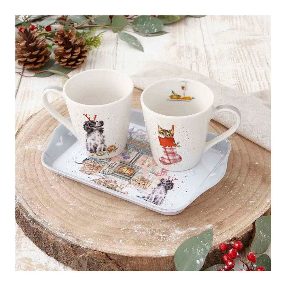 Kubki porcelanowe z tacką Wrendale Designs Royal Worcester – Idą Święta, zestaw 3 szt. – zdjęcie 6